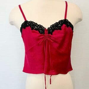 90s Victoria’s Secret Silk Red Black Lace Drawstring Vintage Camisole Crop Top